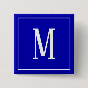 Macaron Carré 5 Cm Bouton carré blanc sur fond bleu roi avec monogram