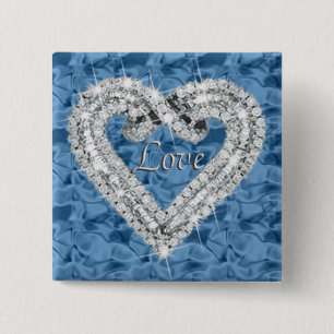 Macaron Carré 5 Cm Bouton Carré bleu Love Diamond Heart