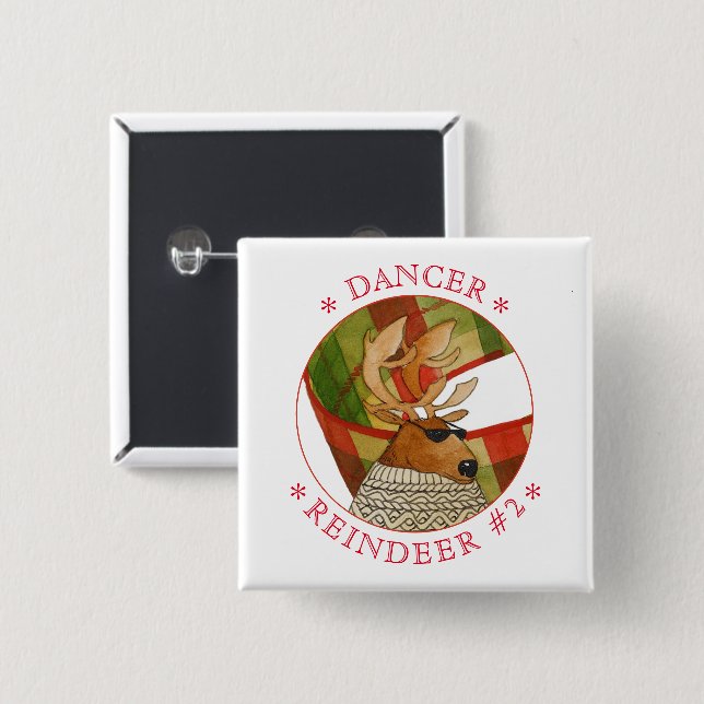 Macaron Carré 5 Cm Bouton Carré DANCER REINDEER Pin (Devant & derrière)