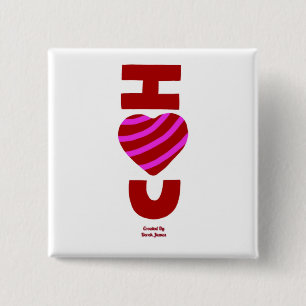 Macaron Carré 5 Cm Bouton Carré de 2 pouces I Love You