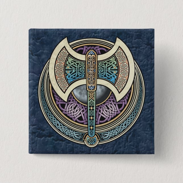 Macaron Carré 5 Cm Bouton carré de Knotwork Labrys (Devant)