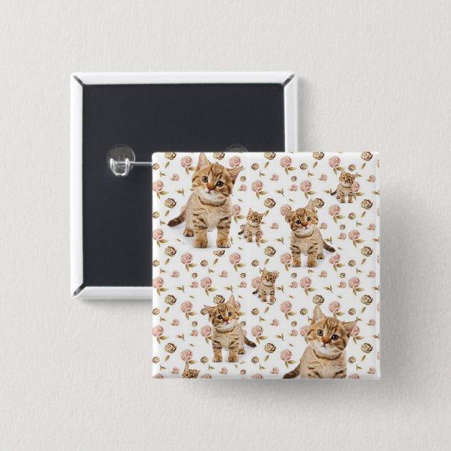 Macaron Carré 5 Cm Bouton Carré floral Kitten (Devant & derrière)