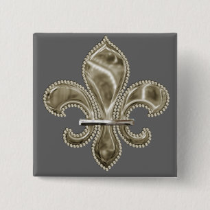 Macaron Carré 5 Cm Bouton Carré Gold Fleur de Lys