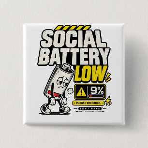 Macaron Carré 5 Cm Bouton carré humour introverti batterie sociale fa