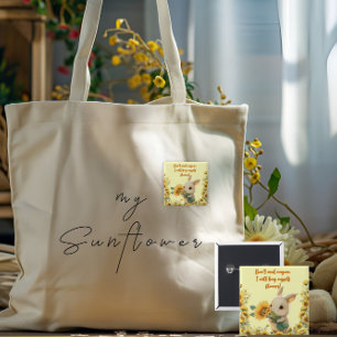 Macaron Carré 5 Cm Bouton Carré   Lapin Mignon Tenant un Tournesol