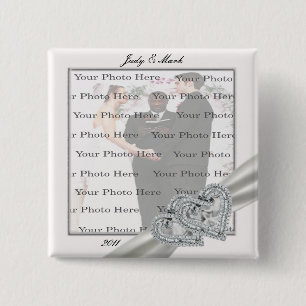 Macaron Carré 5 Cm Bouton Carré Mariage blanc Coeurs