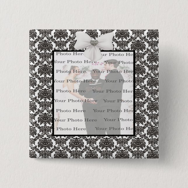 Macaron Carré 5 Cm Bouton Carré Mariage Damask Elegance (Devant)