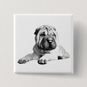 Macaron Carré 5 Cm Bouton Carré mignon Shar Pei