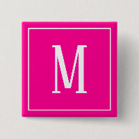 Bouton carré Monogramme blanc sur fond rose vif