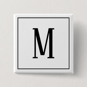 Macaron Carré 5 Cm Bouton carré monogramme noir sur fond blanc