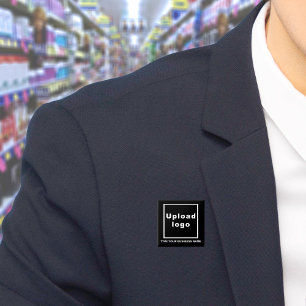 Macaron Carré 5 Cm Bouton Carré noir Nom et logo de l'entreprise