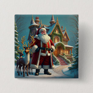 Macaron Carré 5 Cm Bouton Carré père Noël et Reindeer