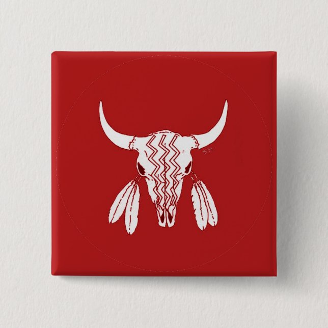 Macaron Carré 5 Cm Bouton carré Red Ghost Dance Buffalo (Devant)