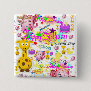 Macaron Carré 5 Cm Bouton Carré Wild One First Birthday