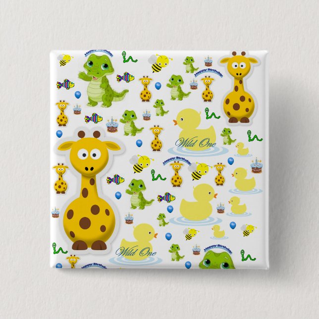 Macaron Carré 5 Cm Bouton Carré Wild One First Birthday (Devant)