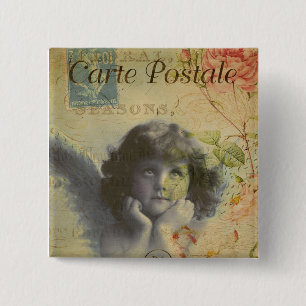 Macaron Carré 5 Cm Bouton Carte postale française