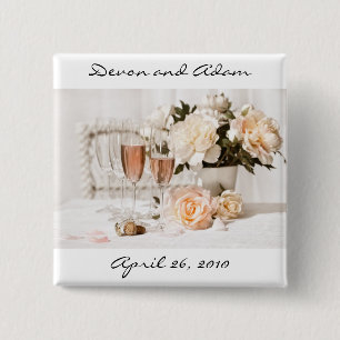 Macaron Carré 5 Cm Bouton Champagne de faveur de mariage et fleurs