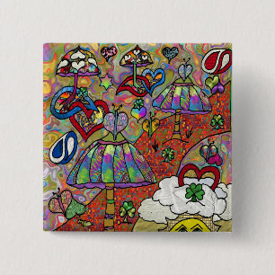 Macaron Carré 5 Cm Bouton Champignon Magique Rétro Psychedelique 60s