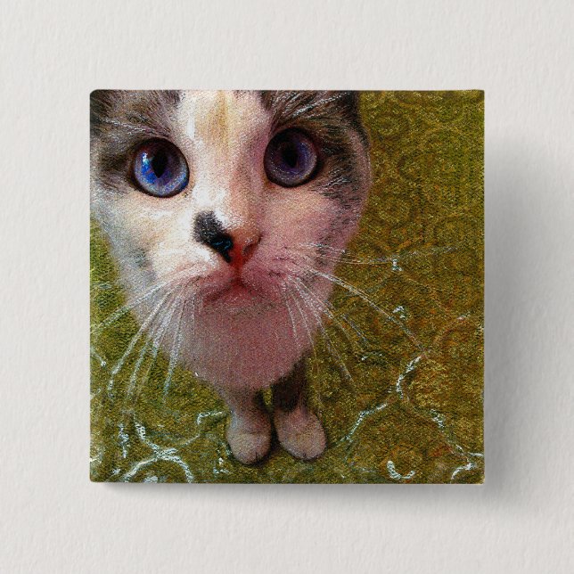 Macaron Carré 5 Cm Bouton Chat (Devant)