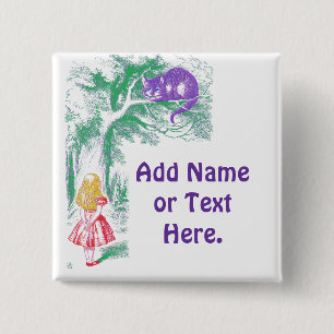 Macaron Carré 5 Cm Bouton : "Chat de Cheshire" de "Alice au pays des