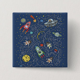 Macaron Carré 5 Cm Bouton Chats dans l'espace