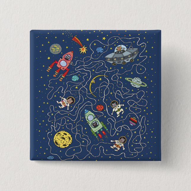 Macaron Carré 5 Cm Bouton Chats dans l'espace (Devant)