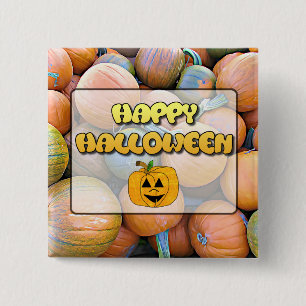 Macaron Carré 5 Cm Bouton Citrouille Halloween heureux