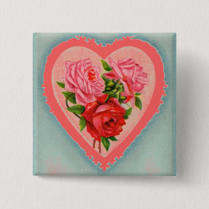 Macaron Carré 5 Cm Bouton Coeur et Rose