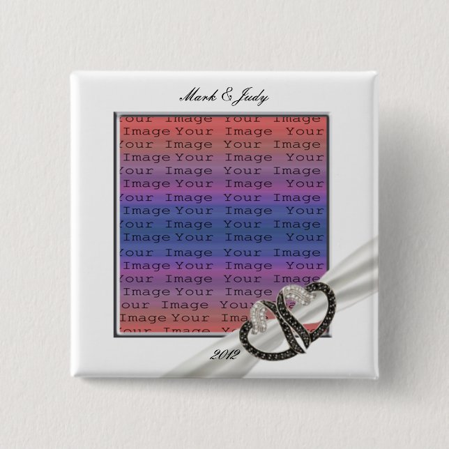 Macaron Carré 5 Cm Bouton Coeurs Diamants Noir & Blanc (Devant)