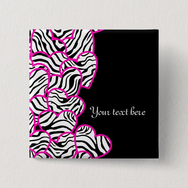 Macaron Carré 5 Cm Bouton Coeurs Zebra (Devant)