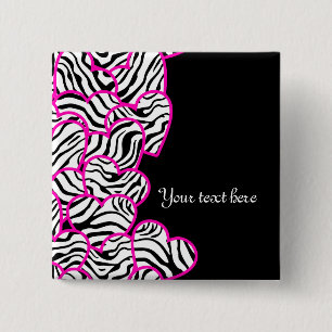 Macaron Carré 5 Cm Bouton Coeurs Zebra