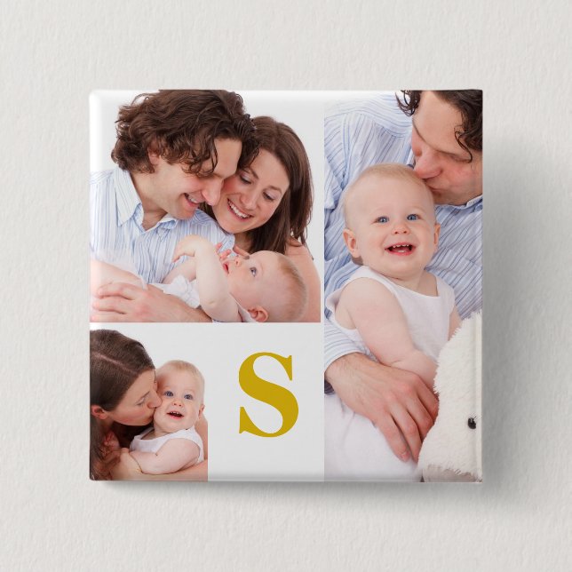 Macaron Carré 5 Cm Bouton Collage photo Monogramme 4 personnalisé (Devant)