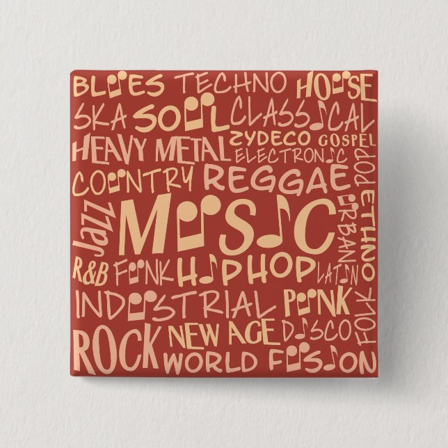 Macaron Carré 5 Cm Bouton Collage Word des genres musicaux (Devant)