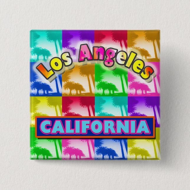 Macaron Carré 5 Cm Bouton "Coloriage Los Angeles 2" (Devant)