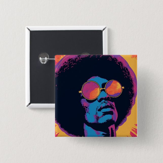 Macaron Carré 5 Cm Bouton cool/Rétro (Devant & derrière)