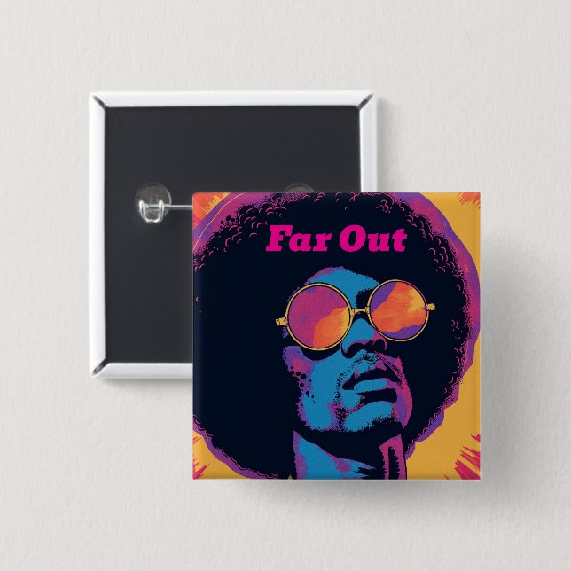 Macaron Carré 5 Cm Bouton cool/Rétro (Devant & derrière)