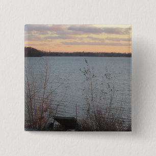 Macaron Carré 5 Cm Bouton Coucher du soleil sur la rive du lac