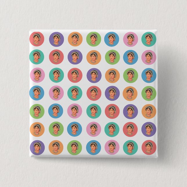 Macaron Carré 5 Cm Bouton Couleurs Jane Austen (Devant)