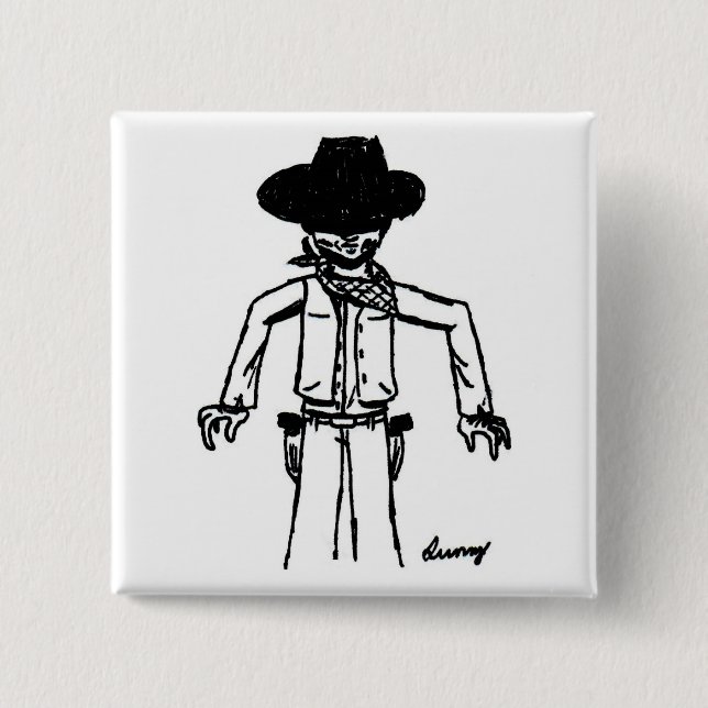 Macaron Carré 5 Cm Bouton Croquis Cowboy (Devant)
