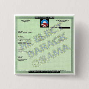 MACARON CARRÉ 5 CM BOUTON D'ACTE DE NAISSANCE D'OBAMA DE SOUTIEN