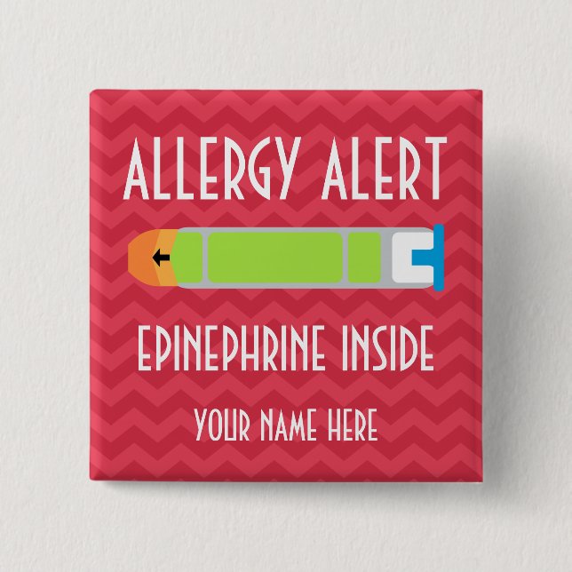 Macaron Carré 5 Cm Bouton d'alerte d'allergie d'adrénaline (Devant)