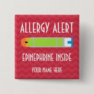 Macaron Carré 5 Cm Bouton d'alerte d'allergie d'adrénaline