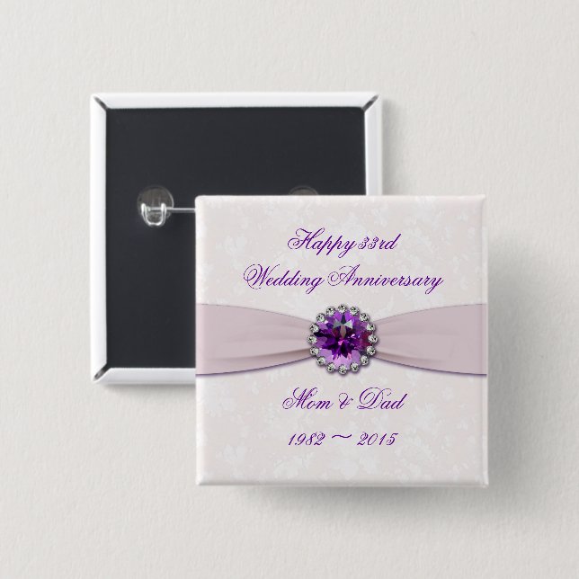 Macaron Carré 5 Cm Bouton Damask 33e anniversaire du Mariage (Devant & derrière)