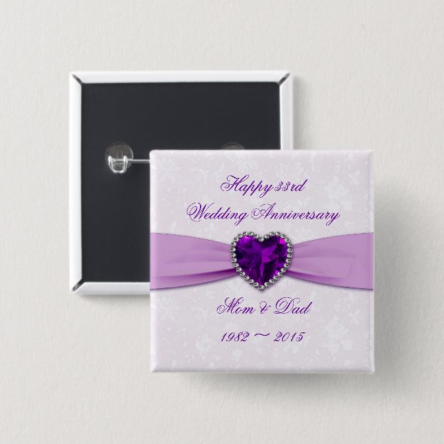 Macaron Carré 5 Cm Bouton Damask 33e anniversaire du Mariage (Devant & derrière)