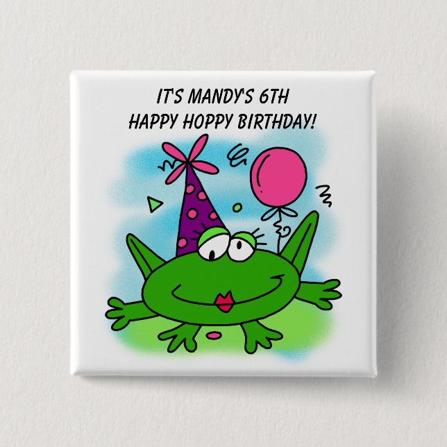 Macaron Carré 5 Cm Bouton d'anniversaire customisé de la grenouille H (Devant)