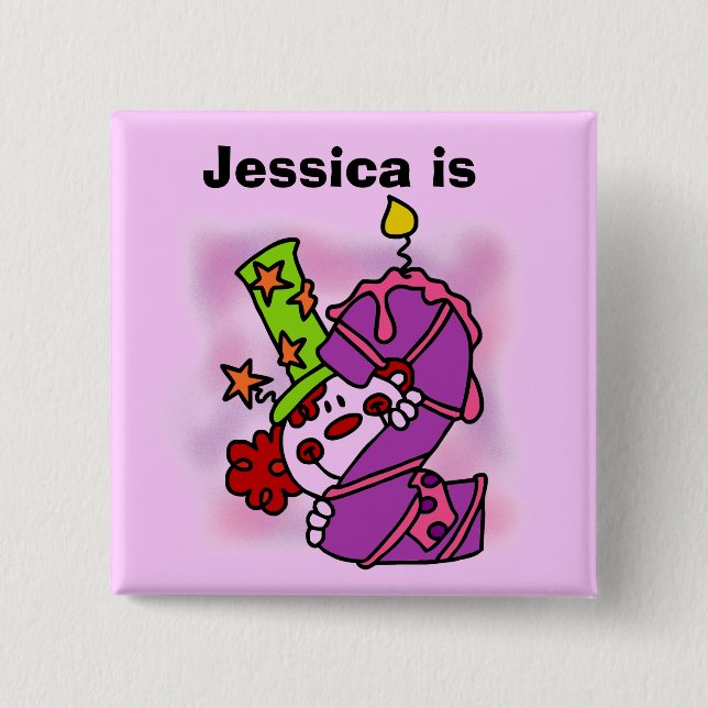 Macaron Carré 5 Cm Bouton d'anniversaire customisé Filles Clown (Devant)