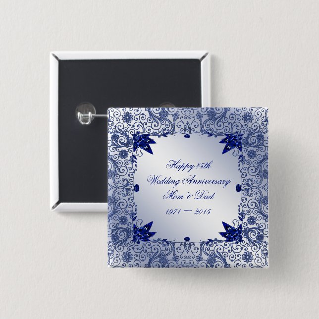 Macaron Carré 5 Cm Bouton d'anniversaire de mariage de saphir (Devant & derrière)