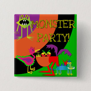 Macaron Carré 5 Cm Bouton d'anniversaire du Monster Party