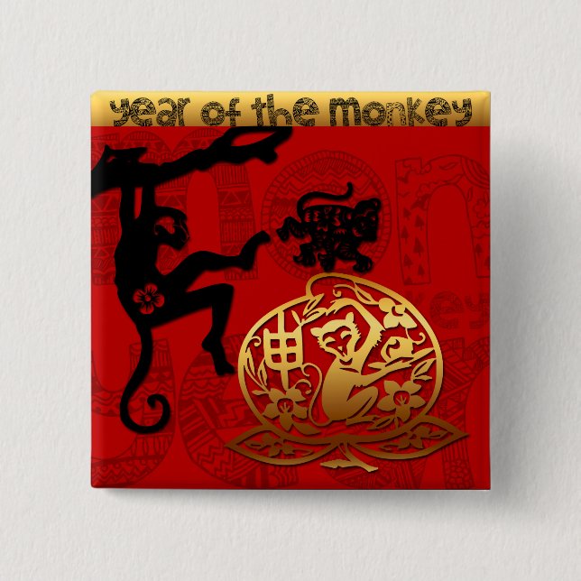 Macaron Carré 5 Cm Bouton d'anniversaire du zodiac chinois de l'année (Devant)