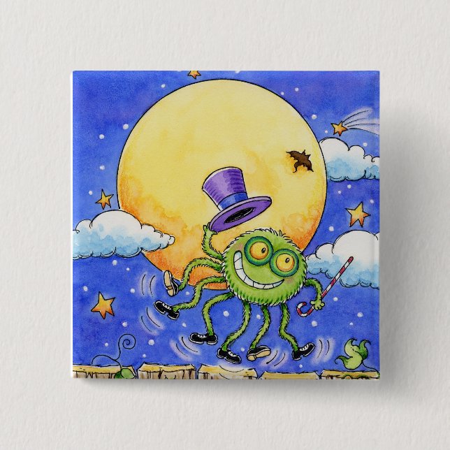 Macaron Carré 5 Cm Bouton d'araignée de Halloween (Devant)